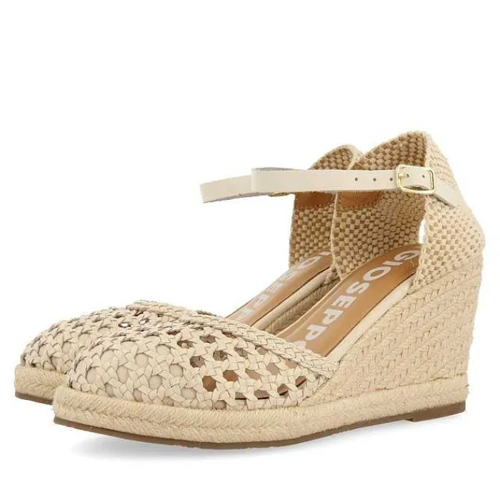 Gioseppo Sandalias Cuña<Alpargata De Piel Trenzada Con Cuña Alta De Yute Blanco Rojo Para Mujer Serignan