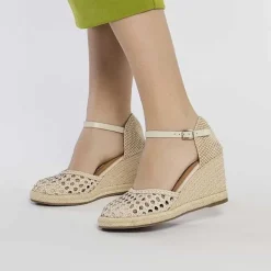 Gioseppo Sandalias Cuña<Alpargata De Piel Trenzada Con Cuña Alta De Yute Blanco Rojo Para Mujer Serignan