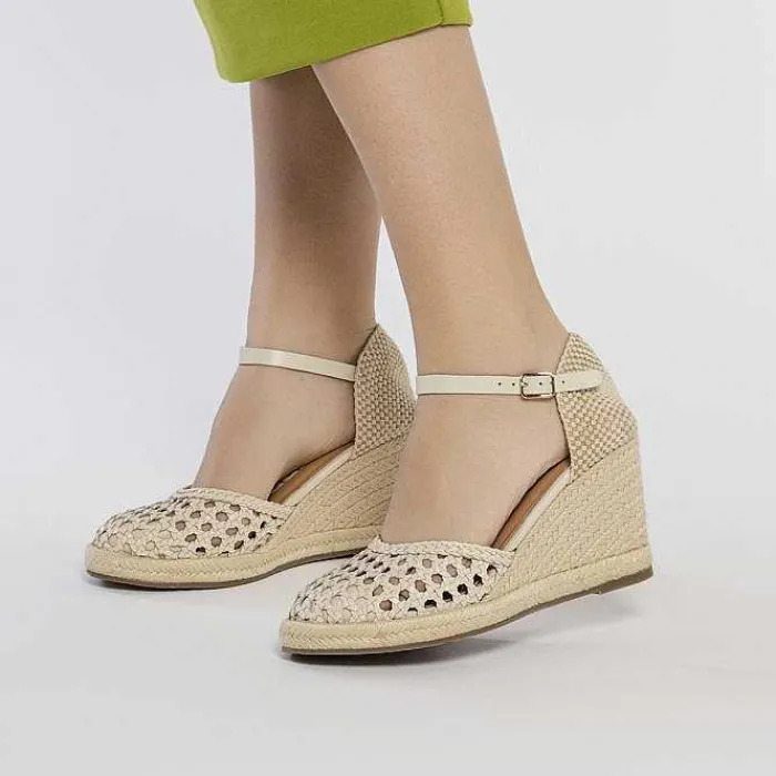 Gioseppo Sandalias Cuña<Alpargata De Piel Trenzada Con Cuña Alta De Yute Blanco Rojo Para Mujer Serignan