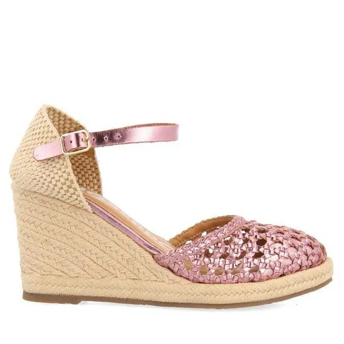 Gioseppo Sandalias Cuña<Alpargata De Piel Trenzada Con Cuña Alta De Yute Rosa Para Mujer Serignan
