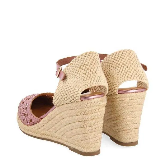 Gioseppo Sandalias Cuña<Alpargata De Piel Trenzada Con Cuña Alta De Yute Rosa Para Mujer Serignan