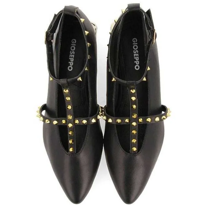 Gioseppo Bailarinas<Bailarinas De Mujer Nyborg De Piel En Color Negro Con Tiras Y Tachuelas Decorativas