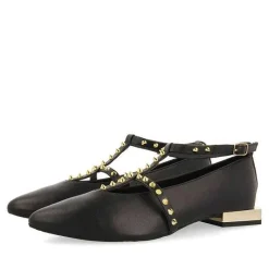 Gioseppo Bailarinas<Bailarinas De Mujer Nyborg De Piel En Color Negro Con Tiras Y Tachuelas Decorativas