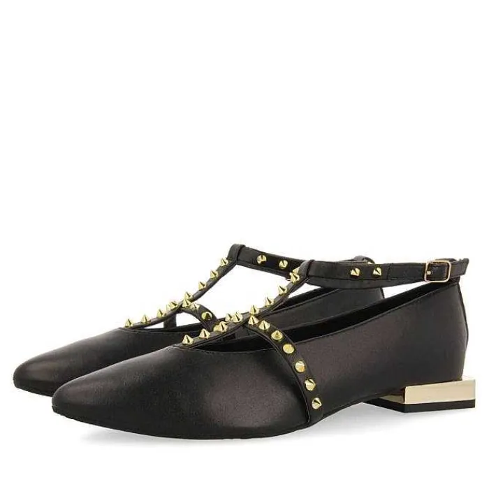 Gioseppo Bailarinas<Bailarinas De Mujer Nyborg De Piel En Color Negro Con Tiras Y Tachuelas Decorativas