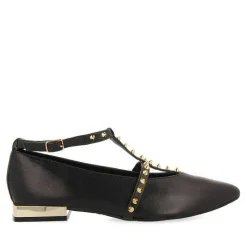 Gioseppo Bailarinas<Bailarinas De Mujer Nyborg De Piel En Color Negro Con Tiras Y Tachuelas Decorativas