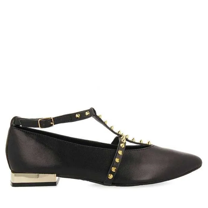 Gioseppo Bailarinas<Bailarinas De Mujer Nyborg De Piel En Color Negro Con Tiras Y Tachuelas Decorativas