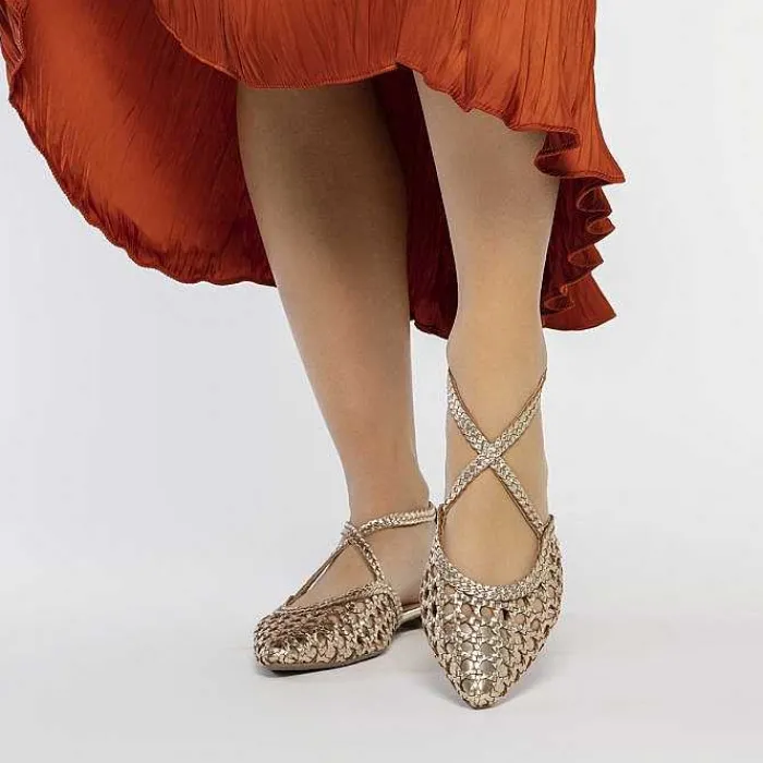 Gioseppo Fiesta<Bailarinas De Piel Color Platino Con Detalle Trenzado Para Mujer Leskovic