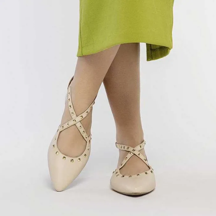 Gioseppo Bailarinas<Bailarinas De Piel Con Punta En Punta Y Detalle De Tachuelas Blanco Rojo Para Mujer Garcon