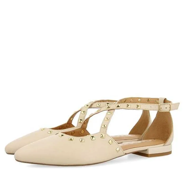 Gioseppo Bailarinas<Bailarinas De Piel Con Punta En Punta Y Detalle De Tachuelas Blanco Rojo Para Mujer Garcon