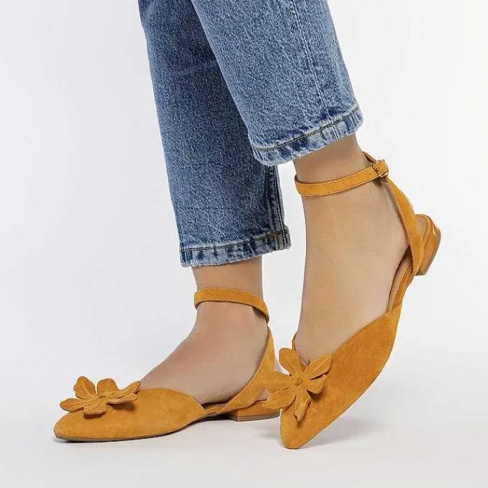 Gioseppo Bailarinas<Bailarinas De Piel Desaparecidas Con Detalle De Flores Naranja Para Mujer Howey