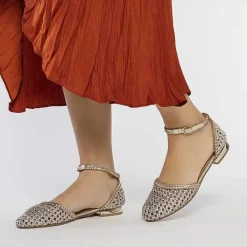 Gioseppo Bailarinas<Bailarinas De Piel Trenzada Dorada Con Cierre De Pulsera Para Mujer Konispol