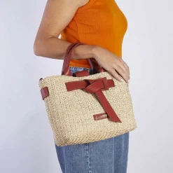 Gioseppo Bolsas De Mano<Bolso Bandolera De Rafia Con Lazo Y Detalles En Piel Color Grekan