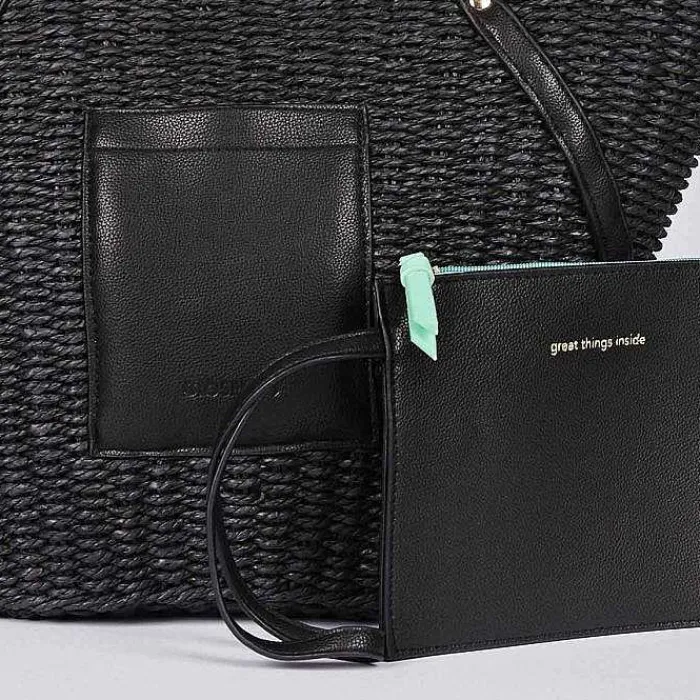 Gioseppo Bolsas De Mano<Bolso De Mujer Rialma De Paja De Rafia Negro