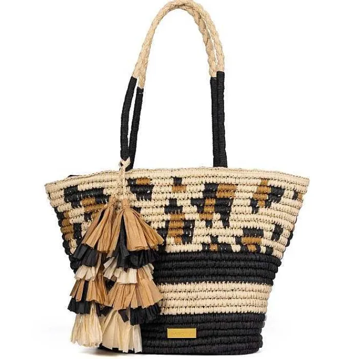 Gioseppo Bolsas De Mano<Cesta Color Natural Con Flecos, Animal Print Y Bandas Contraste Ramacca