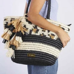 Gioseppo Bolsas De Mano<Cesta Color Natural Con Flecos, Animal Print Y Bandas Contraste Ramacca