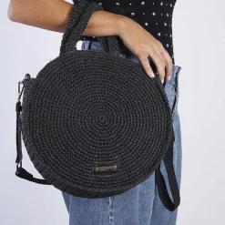 Gioseppo Bolsas De Mano<Cesta Tejida Redonda Negra Mims