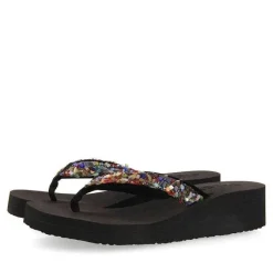 Gioseppo Chancletas<Cuñas De Mujer Destord En Color Negro Con Piedras Decorativas Multicolor
