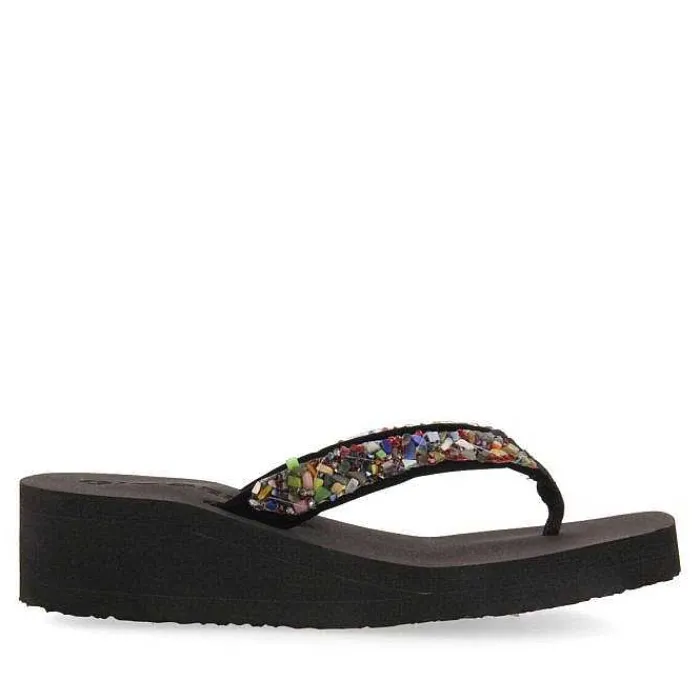 Gioseppo Chancletas<Cuñas De Mujer Destord En Color Negro Con Piedras Decorativas Multicolor