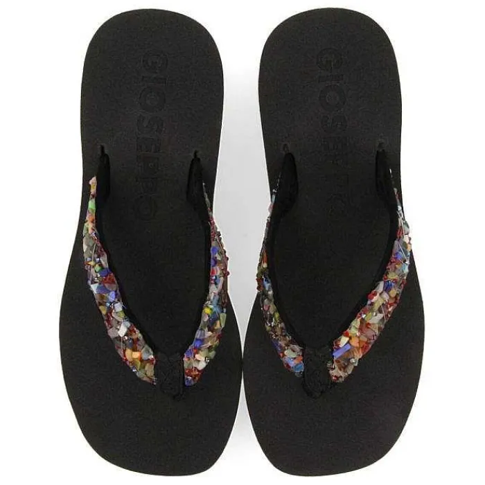 Gioseppo Chancletas<Cuñas De Mujer Destord En Color Negro Con Piedras Decorativas Multicolor
