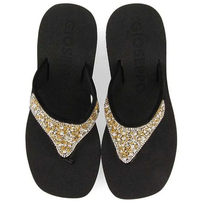 Gioseppo Chancletas<Cuñas De Mujer Dontreix Negras Con Piedras Decorativas Multicolor