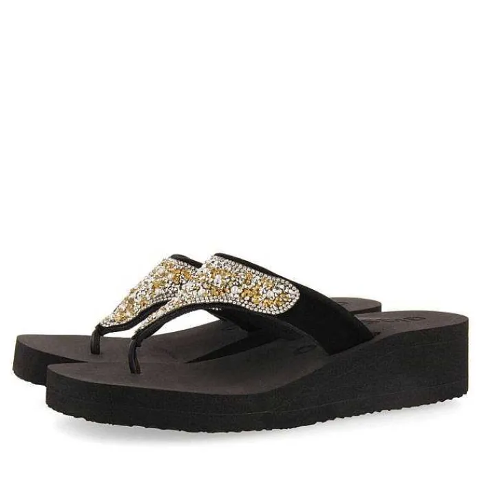 Gioseppo Chancletas<Cuñas De Mujer Dontreix Negras Con Piedras Decorativas Multicolor