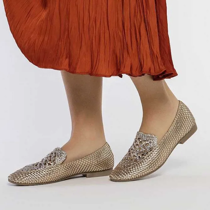 Gioseppo Bailarinas<Mocasines De Piel Tejida Color Platino Con Detalle Bicolor Para Mujer Raddusa