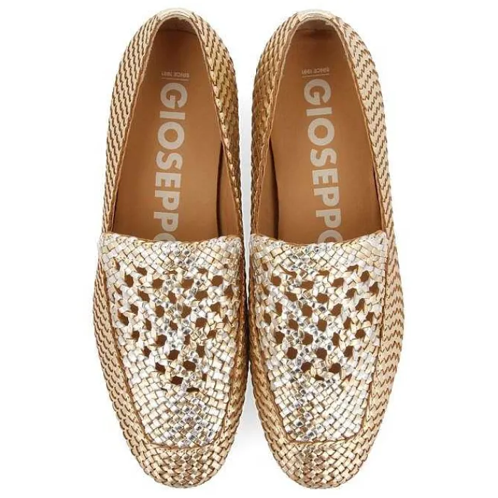 Gioseppo Bailarinas<Mocasines De Piel Tejida Color Platino Con Detalle Bicolor Para Mujer Raddusa