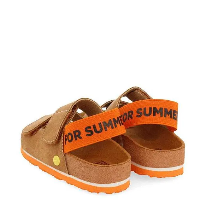 Gioseppo Niños |Chancletas<Sandalias Courgis Para Nino Con Plantilla Color Canela Y Detalles En Naranja Y Texto
