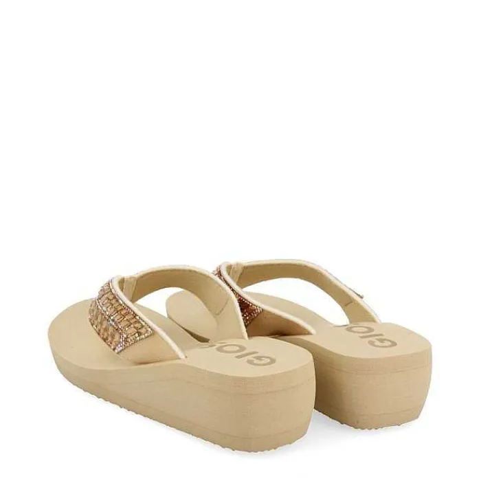 Gioseppo Chancletas<Sandalias Cuña Beige Adorno De Cristal Para Mujer Dispositivos