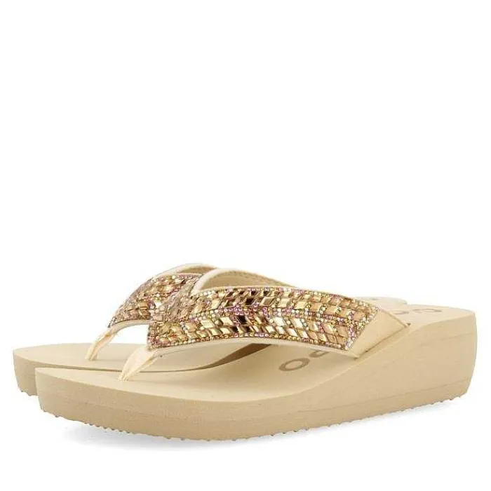 Gioseppo Chancletas<Sandalias Cuña Beige Adorno De Cristal Para Mujer Dispositivos