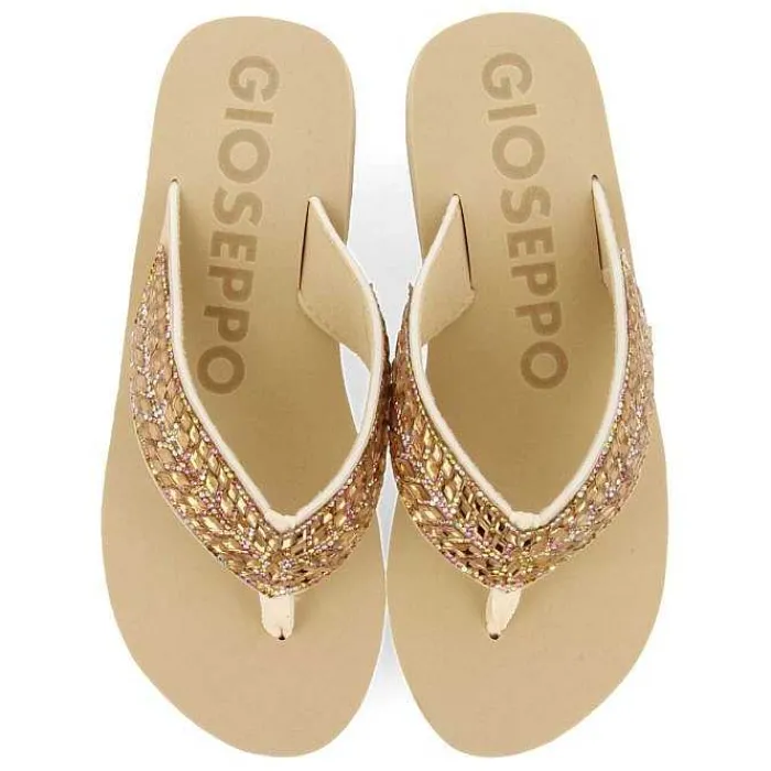 Gioseppo Chancletas<Sandalias Cuña Beige Adorno De Cristal Para Mujer Dispositivos