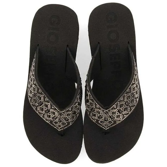 Gioseppo Chancletas<Sandalias Cuña Negras Adorno De Cristal Para Mujer Drenove