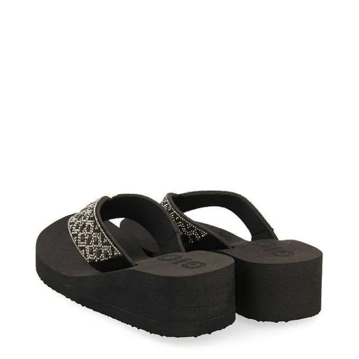Gioseppo Chancletas<Sandalias Cuña Negras Adorno De Cristal Para Mujer Drenove