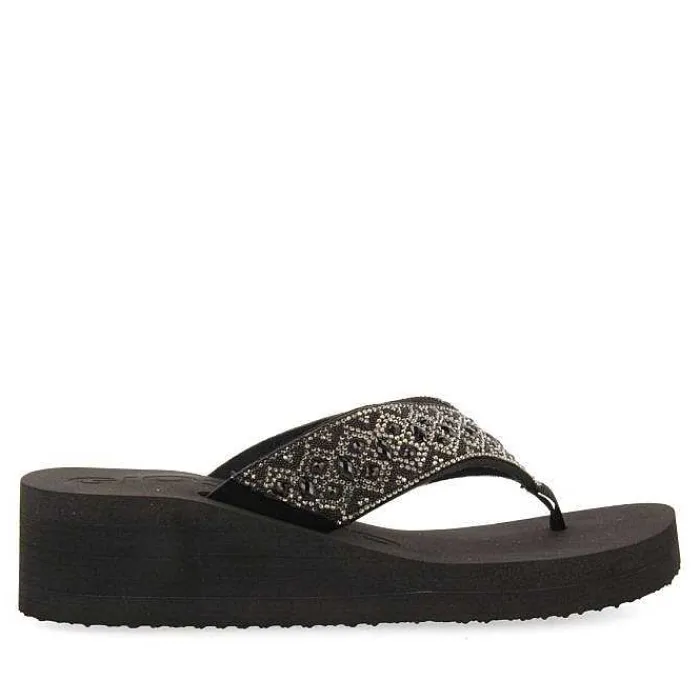 Gioseppo Chancletas<Sandalias Cuña Negras Adorno De Cristal Para Mujer Drenove