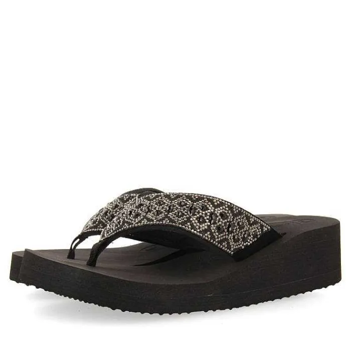 Gioseppo Chancletas<Sandalias Cuña Negras Adorno De Cristal Para Mujer Drenove