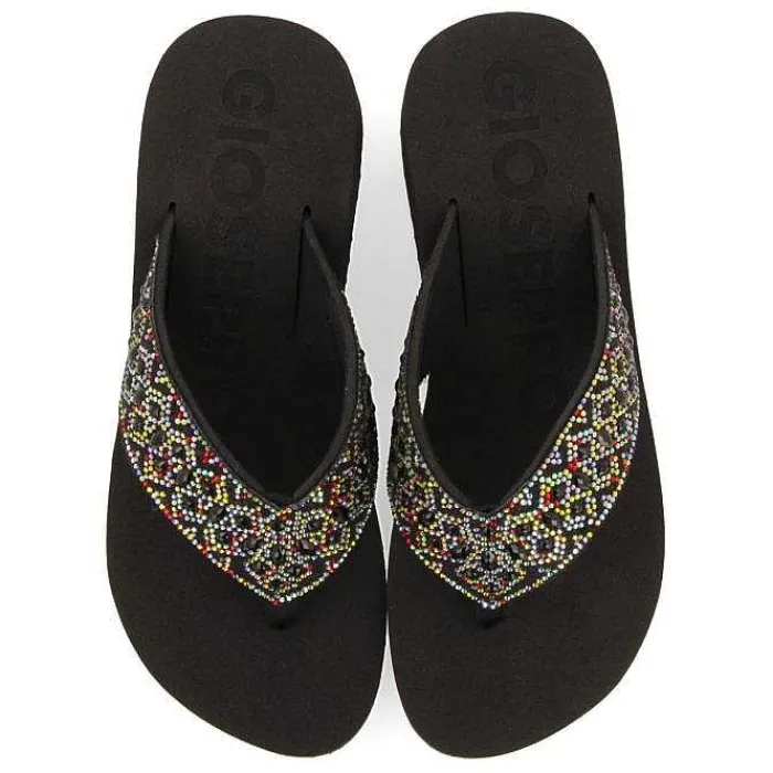 Gioseppo Chancletas<Sandalias Cuña Negras Adorno De Cristal Para Mujer Drenove