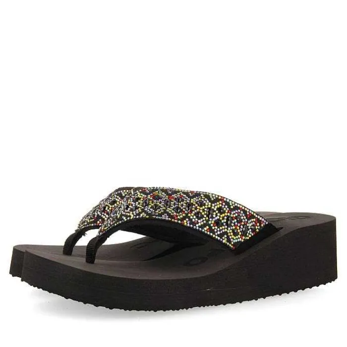 Gioseppo Chancletas<Sandalias Cuña Negras Adorno De Cristal Para Mujer Drenove