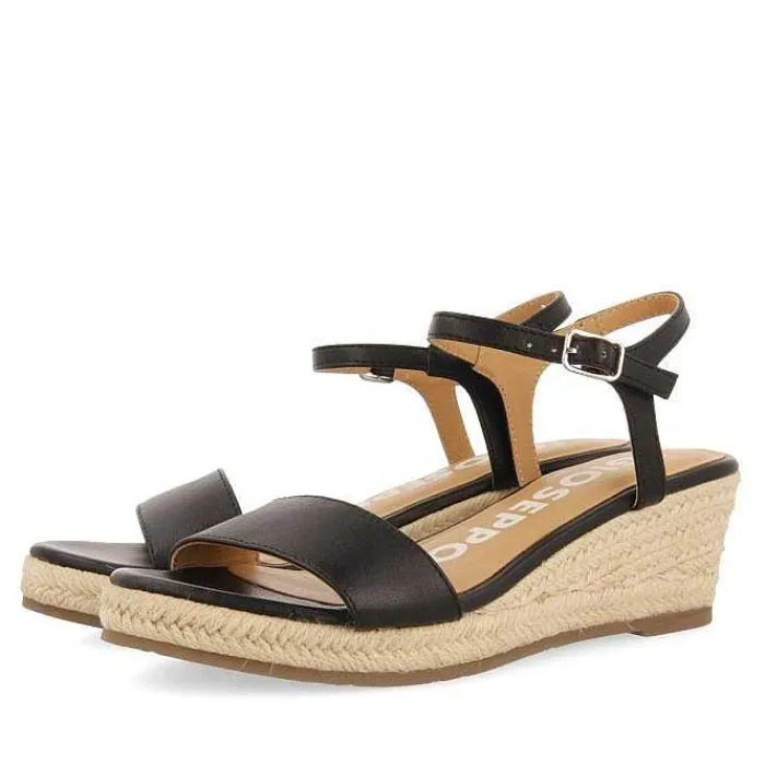 Gioseppo Sandalias Cuña<Sandalias Cuña Piel Negro Yute Mujer Yalaha