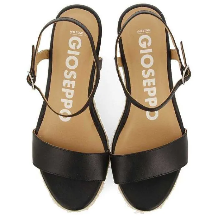 Gioseppo Sandalias Cuña<Sandalias Cuña Piel Negro Yute Mujer Yalaha