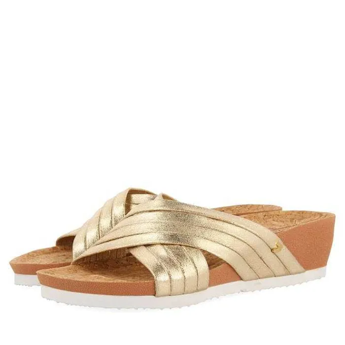 Gioseppo Chancletas<Sandalias Cuña Tirantes Dorados Para Mujer Romper