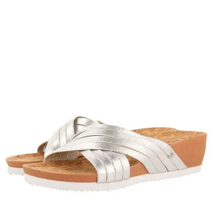 Gioseppo Chancletas<Sandalias Cuña Tiras Plata Para Mujer Romper