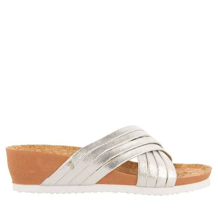Gioseppo Chancletas<Sandalias Cuña Tiras Plata Para Mujer Romper