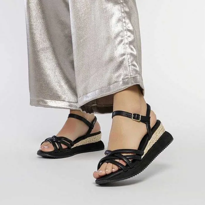 Gioseppo Sandalias Deportivas<Sandalias Cuña Tiras Tubulares Negras Para Mujer Permet