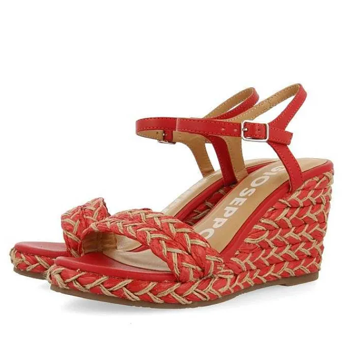 Gioseppo Sandalias Cuña<Sandalias De Cuña Alta Con Detalles Trenzados En Color Rojo Y Natural Para Mujer Tigard
