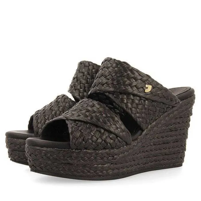 Gioseppo Sandalias Plataforma<Sandalias De Cuña Alta En Color Negro Estilo Mule Con Rafia Para Mujer Frazzano