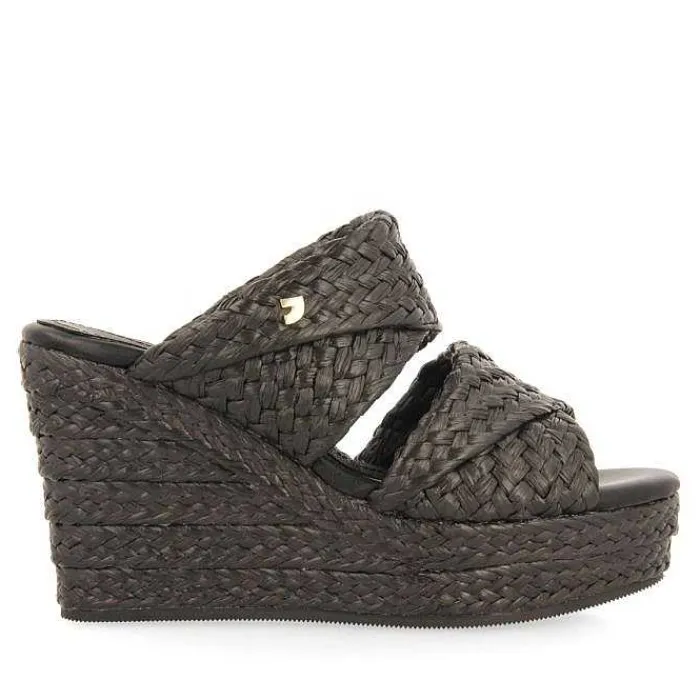 Gioseppo Sandalias Plataforma<Sandalias De Cuña Alta En Color Negro Estilo Mule Con Rafia Para Mujer Frazzano