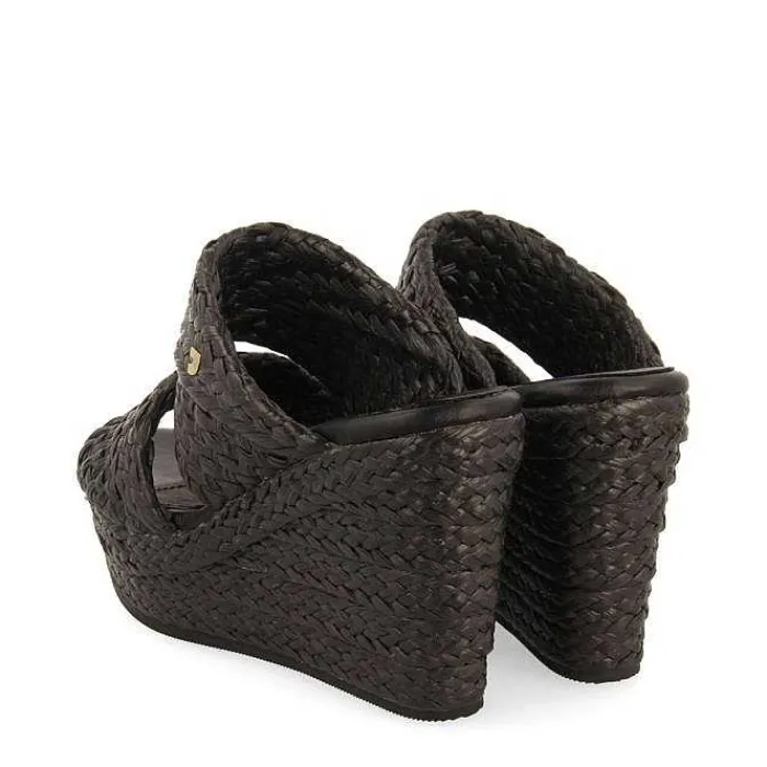 Gioseppo Sandalias Plataforma<Sandalias De Cuña Alta En Color Negro Estilo Mule Con Rafia Para Mujer Frazzano
