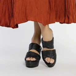 Gioseppo Sandalias Plataforma<Sandalias De Cuña Alta En Color Negro Estilo Mule Con Rafia Para Mujer Frazzano