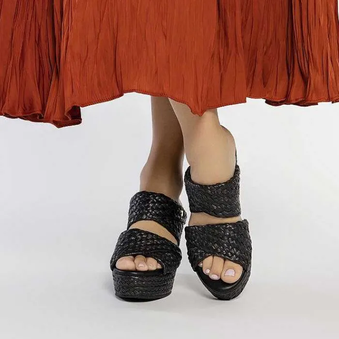 Gioseppo Sandalias Plataforma<Sandalias De Cuña Alta En Color Negro Estilo Mule Con Rafia Para Mujer Frazzano