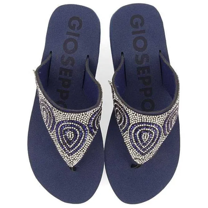 Gioseppo Chancletas<Sandalias De Cuña Azul Marino Con Adornos De Cristal Para Mujer Cudjoe